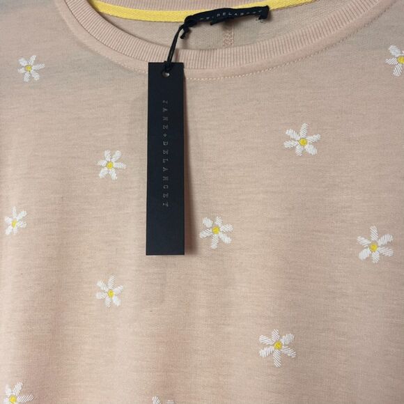 JANE & DELANCEY • Peach Crew Neck Daisy Print Sweater • Size S - Picture 4 of 8